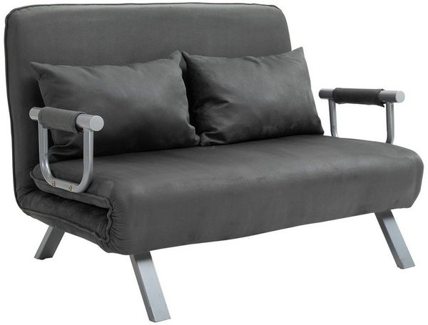 HOMCOM Schlafsofa Zweisitzer mit Bettfunktion, Einzelbett mit Kissen, Schlafsessel 1 Teile, für Wohnzimmer, Grau Bild 5