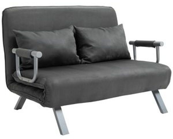 HOMCOM Schlafsofa Zweisitzer mit Bettfunktion, Einzelbett mit Kissen, Schlafsessel 1 Teile, für Wohnzimmer, Grau Bild 6