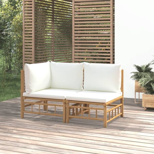vidaXL 2-tlg. Garten-Lounge-Set mit Cremeweißen Kissen Bambus 362298