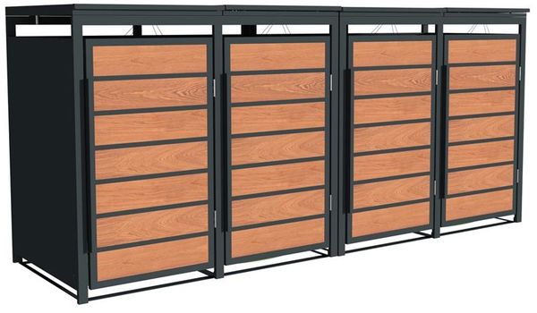 Mülltonnenbox Müllbox Mülltonnenverkleidung 4 Türen Anthrazit mit Holzdekor Box