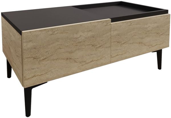 Modern Coffee Table with Additional Storage, Travertine & Anthracite, 91.8 x 38.6 x 45 cm | 100% Melamine Coated Particle Board, 18 mm Thickness | Stylish & Functional Design