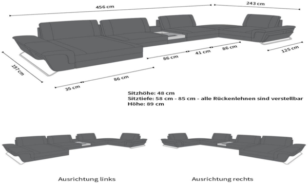 Sofa Dreams 'Bari U' Wohnlandschaft, Schwarz / Weiß, Büffelleder, 89 x 243 x 456 cm, Links Bild 5
