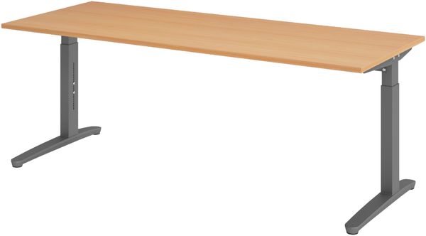 bümö manuell höhenverstellbarer Schreibtisch 200x80 in Buche, Gestell in graphit - PC Tisch höhenverstellbar & groß, höhenverstellbarer Tisch Büro, großer Computertisch verstellbar, X20-6-GG