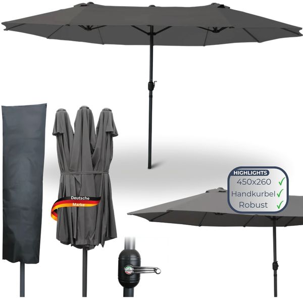 Doppelsonnenschirm 450x260cm KOGO - XXL Sonnenschirm | Großer Schirm UV-Beständig Gartenschirm mit Kurbel Terrassenschirm für Garten, Terrasse & Pool | Anthrazit