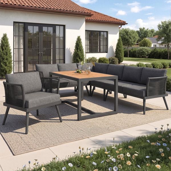 i@home Gartenlounge-Set, (6-tlg), Siebensitzer, mit geflochtenen Armlehnen, Wetterfeste, aus Eisen