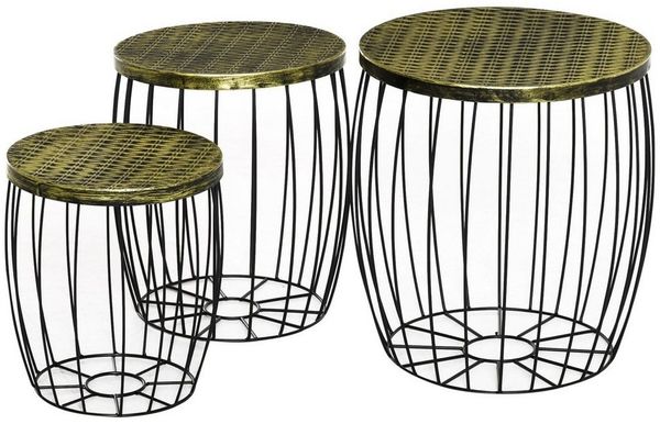 Outsunny Gartentisch Retro Metallkorb Drahtkorb Garten Satztisch Gartenmöbel Outdoor Balkon (Couchtische, 3-St, Beistelltische), Metall, Natur+Schwarz, 3 Größen
