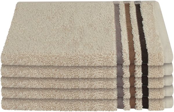 Schiesser Gästehandtuch Skyline, 5er Set, mit Webbordüre, 100% Baumwolle Beige