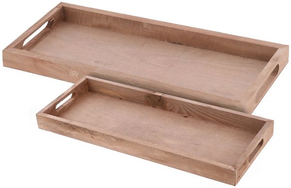 Spetebo Tablett Deko Holztablett natur 2er Set - 50 / 45 cm, Holz, (Set, 2-tlg, 2 x Tablett), Holz Kerzen Teller länglich
