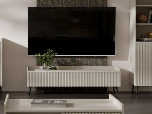 Compleo TV-Schrank 150 cm, Lamellenoptik, Japandi design, geriffeltes Front