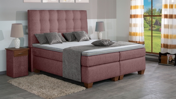 Meisterbetten Boxspringbett Nora 140x200 in MS-Alt Rose, Matratzenbezug Nano, Komfortschaum-Topper