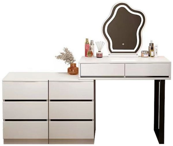 TWSOUL Schminktisch Moderner Schminktisch mit LED Spiegel, 100x40cm, Kosmetiktisch mit Schubladen & Schrank,Weiß
