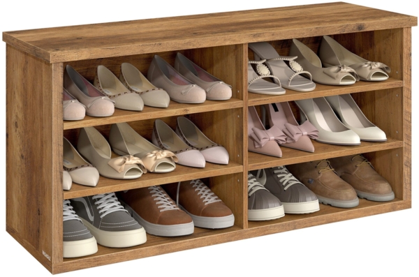 VASAGLE Schuhbank, Sitzbank mit Stauraum, Schuhregal 6 Fächer, verstellbare Ablagen, für Wohnzimmer, Flur, 29,5 x 100 x 50 cm, honigbraun