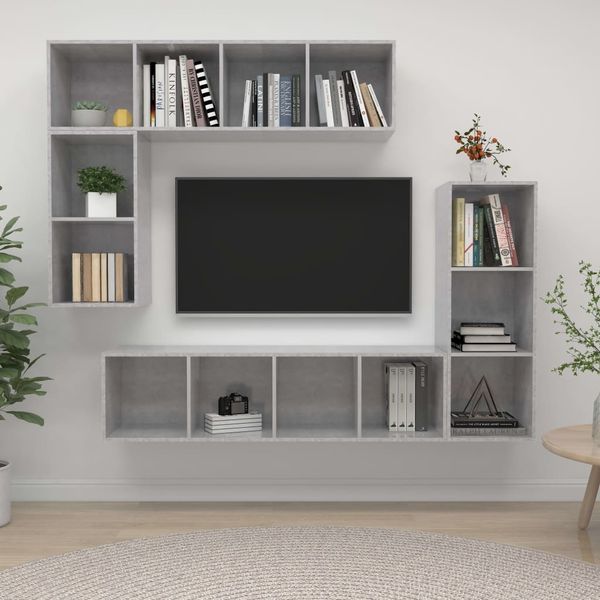 vidaXL 4-tlg. TV-Schrank-Set Betongrau Spanplatte [3079821]