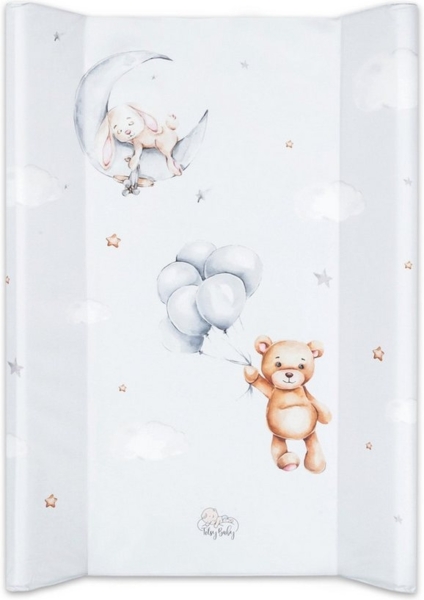 Wickelauflage 70x47 cm - feste Wickelunterlage keil Wickeltisch abwaschbar Wickelmulde Hellgrau Teddybären