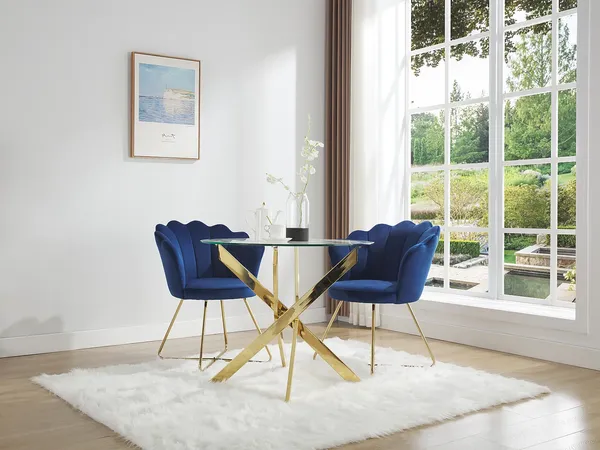Vente-unique - COSIMA Esstisch Glas TransparentGold - B 90 cm x H 77 cm x L 90 cm