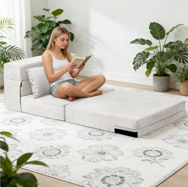 BlingBin Schlafsofa 3 in 1 klappbares Bodensofa Klappmatratze Schaumstoff extra dick 15cm, 210B x 80T x 15H cm 1 Teile, in Matratze umwandelbar, mit 2 Kissen