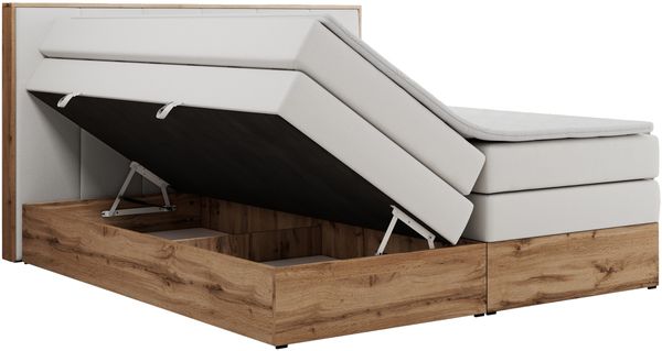 Boxspringbett, Doppelbett mit zwei 7 Härtezonen Multipocket-Matratzen, Bettkästen, Eiche Wotan Holzrahmen, Polsterbett mit Topper-Matratze - ALBERO 1 KING - 200 x 200 cm - Weiß Kunstleder - H3 Bild 5