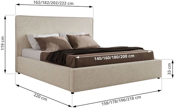CORIVO CLASSIC Polsterbett mit Bettkasten & Stauraum, Doppelbett, inkl. Lattenrost, Metall-Hebeautomat mit Gasdruckfedern, mit Foam Matratze - Creme Strukture - MIRO LUX Bild 4