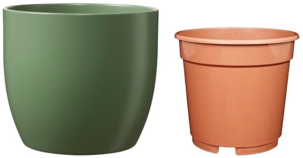 Heimwerkercenter Übertopf Set - Keramikübertopf Basel ø10 cm, moosgrün matt + Kulturtopf ø8 Bild 5