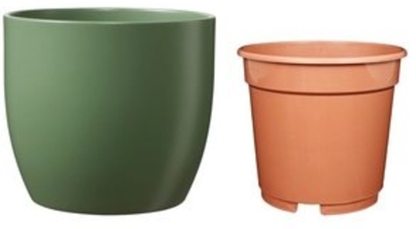 Heimwerkercenter Übertopf Set - Keramikübertopf Basel ø10 cm, moosgrün matt + Kulturtopf ø8 Bild 6