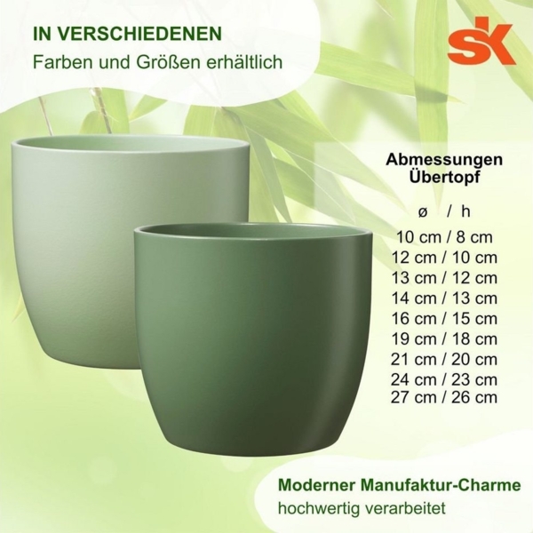 Heimwerkercenter Übertopf Set - Keramikübertopf Basel ø10 cm, moosgrün matt + Kulturtopf ø8 Bild 3