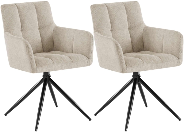 CLP Esszimmerstühle 2er Set, Sessel Jonah drehbar mit Armlehnen, bis 150 kg,creme
