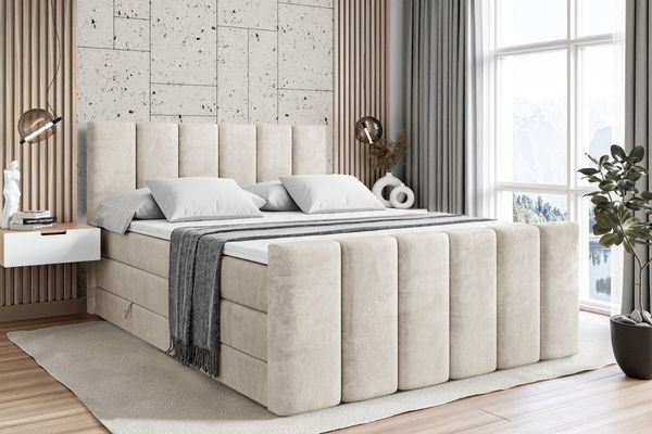ALTDECOR Boxspringbett BOXI1-Z KING (Multipocket-Matratze H4, H3 Matratze Bonellfederung, Topper, Kopfteil), Doppelbett mit Fußteil
