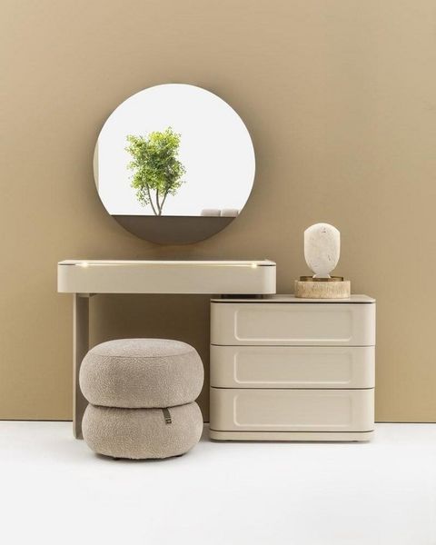 JVmoebel Schminktisch Schminktisch Set Beige Holz & Glas mit Spiegel und Hocker Kommode (Schminktisch, Spiegel, Hocker), Made in Europe