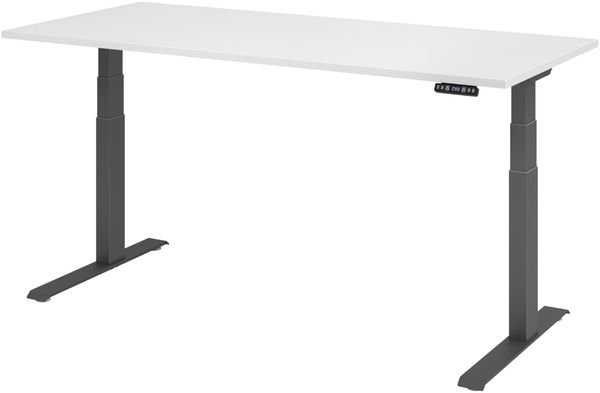 bümö elektrisch höhenverstellbarer Schreibtisch 180x80 cm in weiß, Gestell graphit mit Memory-Steuerung, elektrischer Bürotisch höhenverstellbar Gaming Tisch, XDKB19-W-G