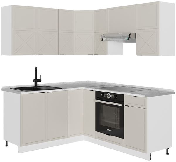 Eckküche Fame-Line GrauBeige/Weiß 190 x 60 cm , AP Marmor Vicco