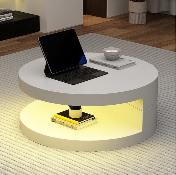 MODFU Couchtisch Zylindrischer Satztisch (Satztisch, 1-St, Doppelschichtiger Sofatisch), Obere Tischplatte 360° frei drehbar