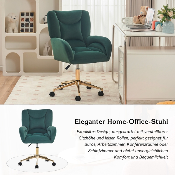 Drehstuhl aus Samt mit verstellbarer goldener Basis, 360° drehbar, ergonomisch gepolstert,Grün Bild 5