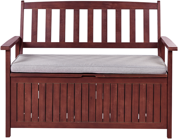 Gartenbank mit Auflage SOVANA 120 cm mit Stauraum Akazienholz Hellgrau
