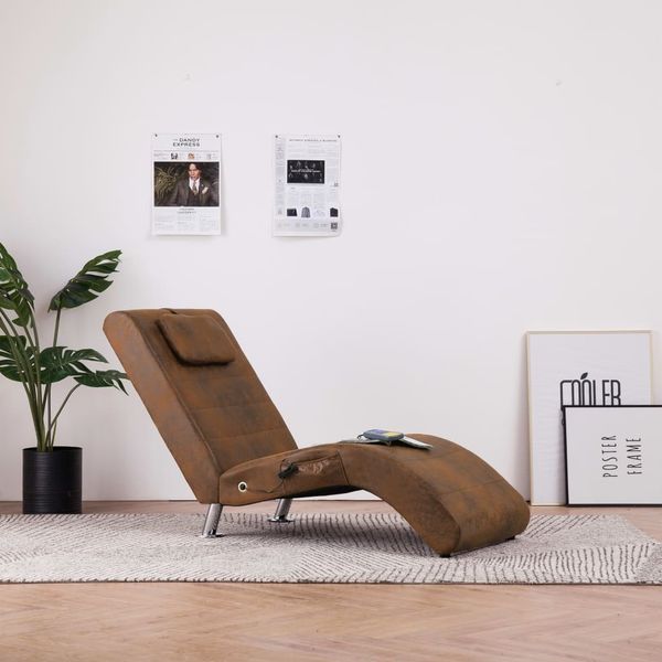 vidaXL Massage Chaiselongue mit Kissen Braun Wildleder-Optik [281289]