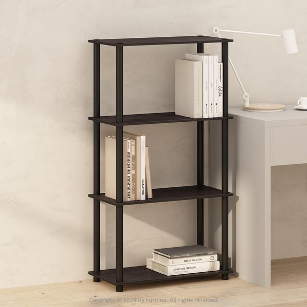 Furinno Turn-N-Tube Bücherregal, 4-stufiges Bücherregal, Bücherregal mit vielseitigem kompaktem Display-Regal, 29.5 x 60 x 110, für Wohnzimmer, Schlafzimmer, Home Office, Dunkelwalnuss