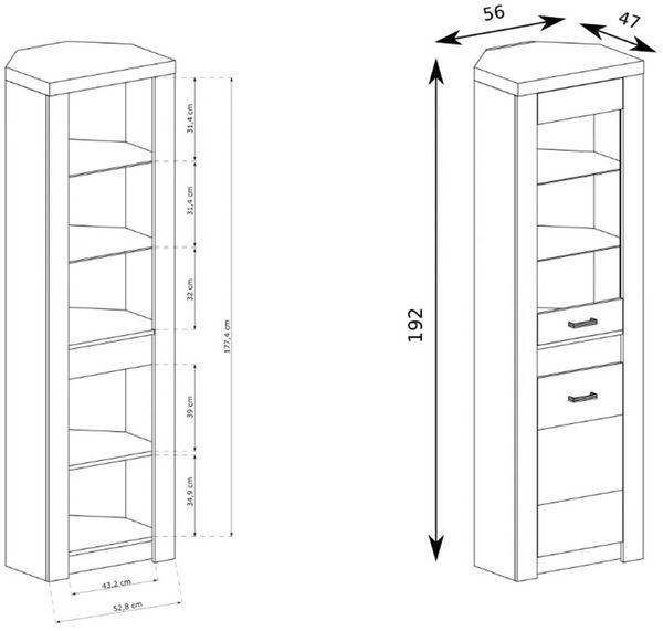 Beautysofa Eckvitrine Polis I-23 mit Glastür & Schrank, 3 Farben