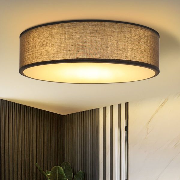 ZMH Deckenleuchte, 30 cm, E27, rund, grauer Stoff, 1-flammig, moderne Schlafzimmerlampe, max. 40 W, für Wohnzimmer, Küche, Flur
