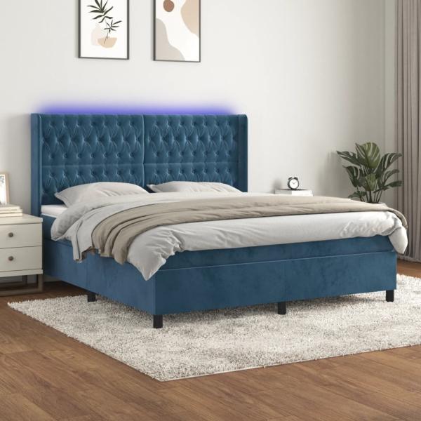 vidaXL Boxspringbett mit Matratze & LED Dunkelblau 180x200 cm Samt 3139761