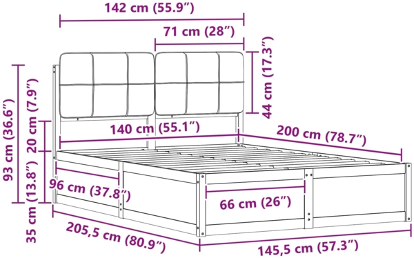 vidaXL Bettgestell mit gepolstertem Kopfteil Dunkelgrau 140 x 200 cm 3398195 Bild 10