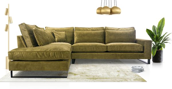 AX LIVING Olivgrün Ecksofa grün Castellio Wohnlandschaft L Form 314 L