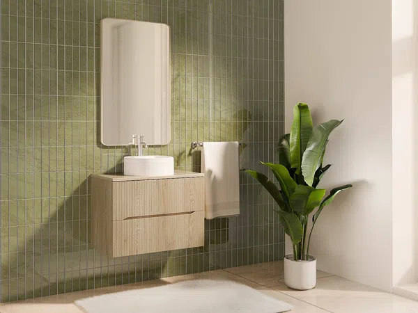Vente-unique - ORISO Waschbeckenmöbel Holz, Platte Beige - B 46 cm x H 57 cm x L 80 cm