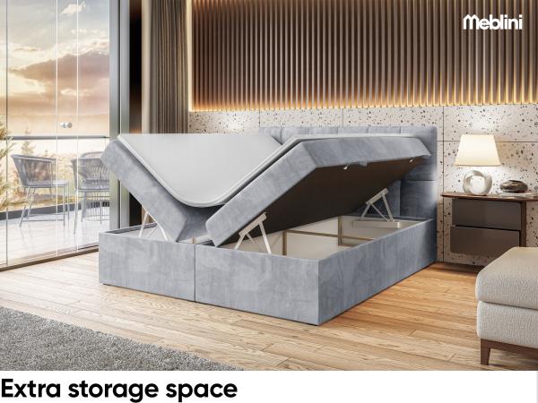 MEBLINI Boxspringbett TAPO 2 160x200 cm mit Bettkasten - H4/Hellgrau Samt Polsterbett - Doppelbett mit Topper & Taschenfederkern-Matratze Bild 5