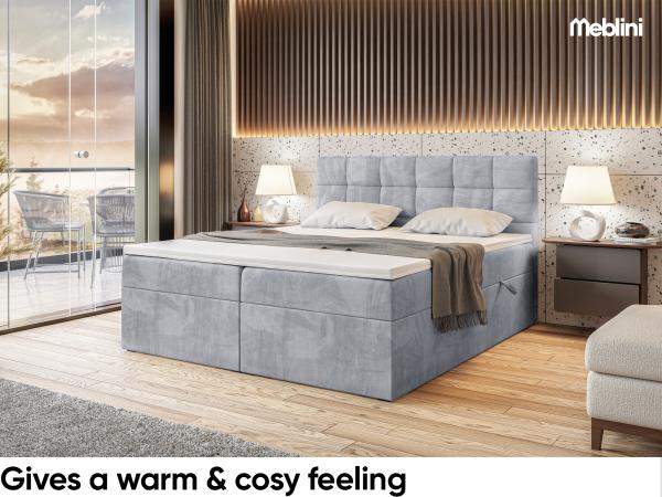 MEBLINI Boxspringbett TAPO 2 160x200 cm mit Bettkasten - H4/Hellgrau Samt Polsterbett - Doppelbett mit Topper & Taschenfederkern-Matratze Bild 4