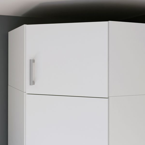 Forte ECONOBOX Schrankaufsatz 90, 1-türiger Drehtürenschrankaufsatz für Eckschrank, Holzwerkstoff, Weiß, 89,5 cm breit, 38,1 cm hoch, 89,4 cm tief