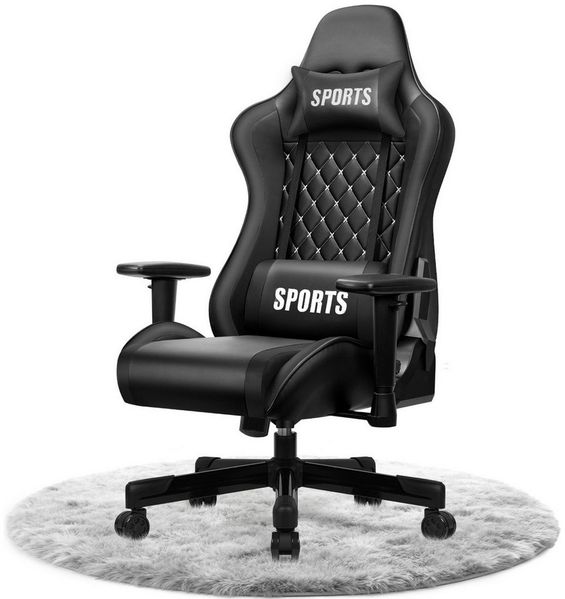 Adormii Gaming-Stuhl Gaming stuhl mit verstellbaren Armlehnen, ergonomisch gaming chair (90°–170° neigbar und arretierbar, gamingstuhl mit gepolsterter Kopfstütze und Lendenkissen, pc stuhl gaming mit verdicktem Sitzkissen, 10cm höhenverstellbarem Sitz...
