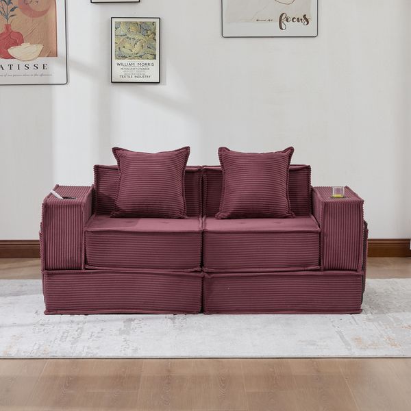 2-Sitzer Sofa B 162 x T 78 x H 66 cm aus Cord, modular kombinierbar