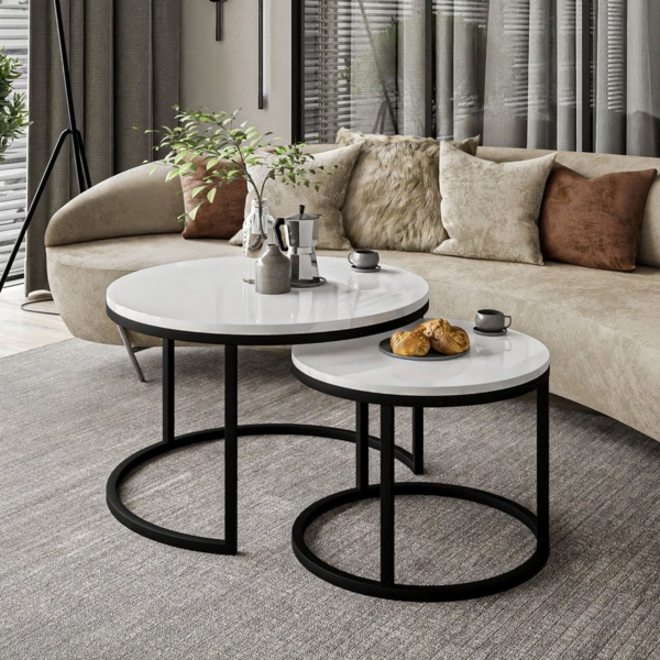 Lookway Couchtisch CIRI 2in1 Hochglanz Runder Tisch (2er Set), Durchmesser: ⌀ 70/50 cm und Durchmesser: ⌀ 80/60 cm Bild 2