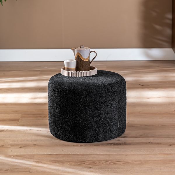 Bronx71 Bouclé Hocker Nora rund schwarz