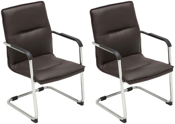 2er Set Besucherstuhl SEATTLE - 92x56x60cm, Braun Kunstleder Metall in Chromoptik Gestell Konferenzstuhl Wartezimmerstuhl