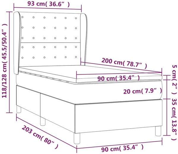 Boxspringbett mit Matratze Stoff Creme 90x200 cm, Härtegrad: H2 [3128818] Bild 7